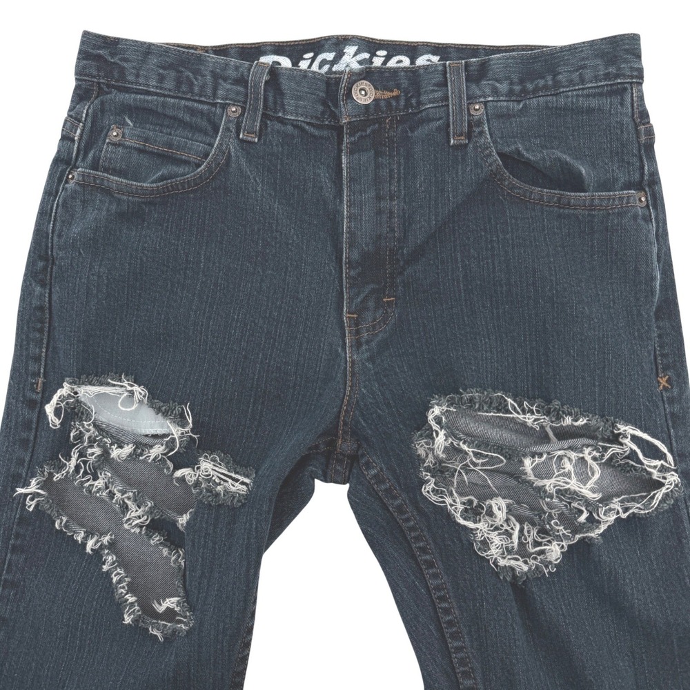 Dickies Jeans Men 32x33 Blue Slim Distressed Ripped Denim W416K49 Streetwear